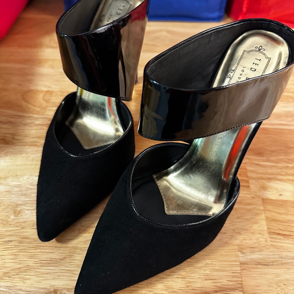Ted Baker Amenoa High Heels Gloss Black and Black Suede